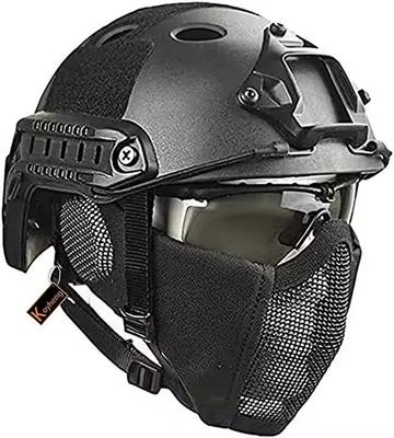 Tactische helm gecombineerd met opvouwbare oorbescherming Half Face Mesh Mask And Glass Set