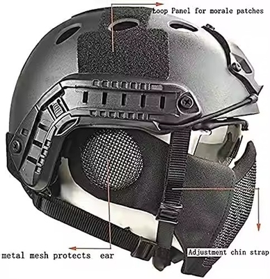 Tactische helm gecombineerd met opvouwbare oorbescherming Half Face Mesh Mask And Glass Set
