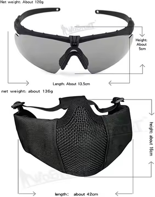Tactische helm gecombineerd met opvouwbare oorbescherming Half Face Mesh Mask And Glass Set